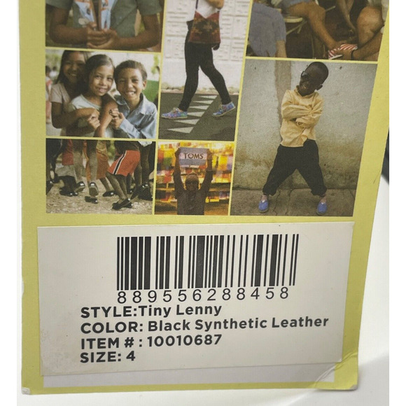 Toms Tiny Lenny Shoes Hook & Loop Closure Size 4 Black Synthetic Leather - Picture 7 of 8